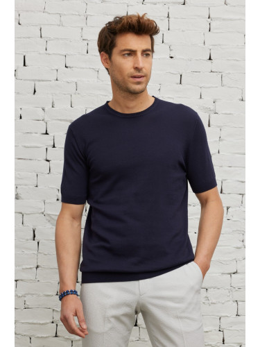 ALTINYILDIZ CLASSICS Men's Navy Blue Standard Fit Regular Cut Crew Neck 100% Cotton Knitwear T-Shirt
