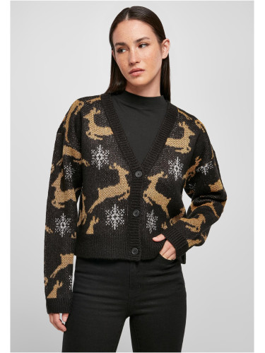Women's short oversized Christmas cardigan black/gold