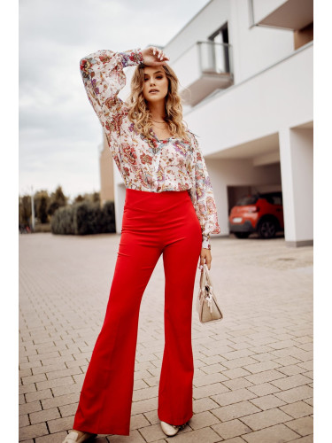 Elegant red women's trousers with flared legs