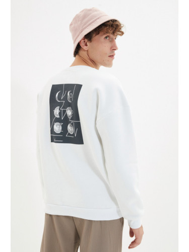 Trendyol White Oversize/Wide Cut Space Printed Fleece/Warm Sweatshirt