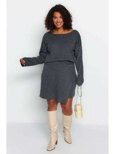 Trendyol крива антрацит обратно кръст лента детайл трикотаж пуловер