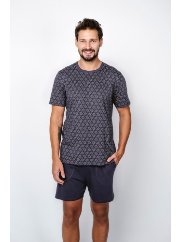 Men's pyjamas Ricardo, short sleeves, shorts - print/navy blue