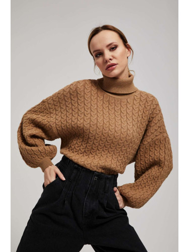 Marisse Dark Beige Turtleneck Sweater With Puffed Sleeves