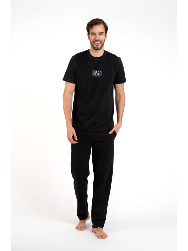 Men's Club Pajamas, Short Sleeves, Long Legs - Black