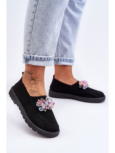 Womens Slip-on Sneakers with Stones Black Simple