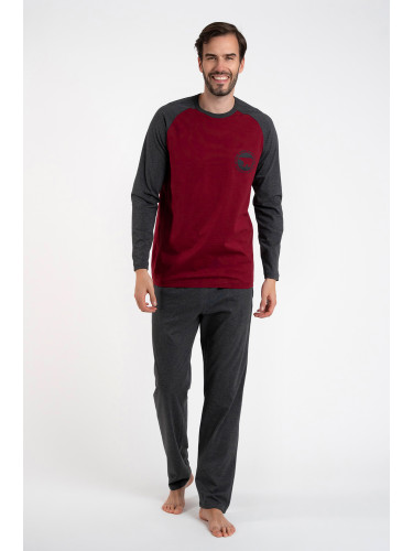 Men's pyjamas Morten, long sleeves, long trousers - burgundy/dark melange