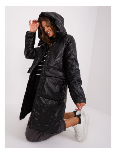 Black quilted winter jacket with pockets