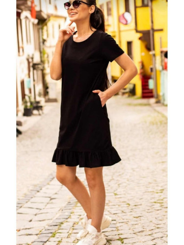 armonika Women's Black Short Sleeve Six Ruffle Dress