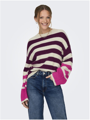 Purple-cream women's striped sweater JDY Drea - Women