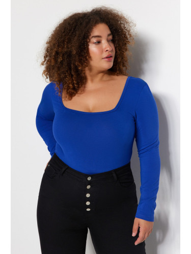 Trendyol Curve Blue Square Neck Fitted Knitted Bodysuit