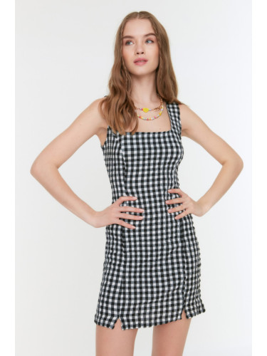Trendyol черен Gingham супер мини тъкани рокля