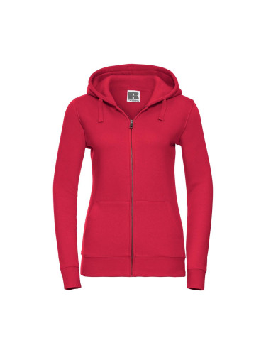 Red women's sweatshirt with hood and zipper Authentic Russell