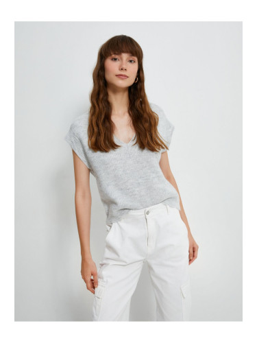 Koton V-образно деколте пуловер плетене с оребрени