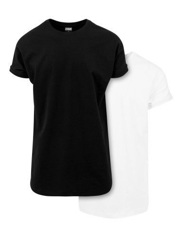 Pre-Pack Long Shaped Turnup Tee 2-pack black+white