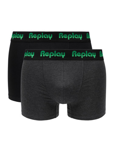 Replay Boxer Style 5 Jacquard Logo 2Pcs Box - Black/D G Mel/Gre - Men's