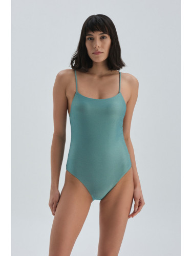 Dagi Mint зелени тънки презрамки, U-образно деколте бански.