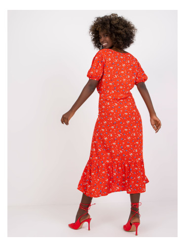 Червена миди рокля за жени с щампи RUE PARIS