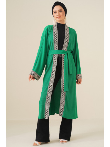 Bigdart 5865 Плетено дълго кимоно с бродерия - зелено