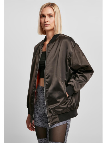 Women's Oversized Satin Bomber Jacket Black