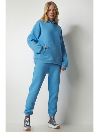 Happiness İstanbul Women's Sky Blue Hooded Tracksuit Set