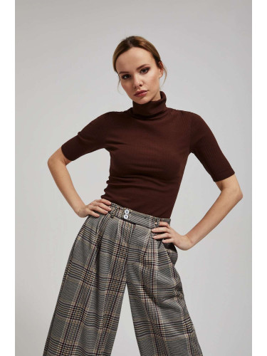 Marisse Brown Ribbed Turtleneck Blouse