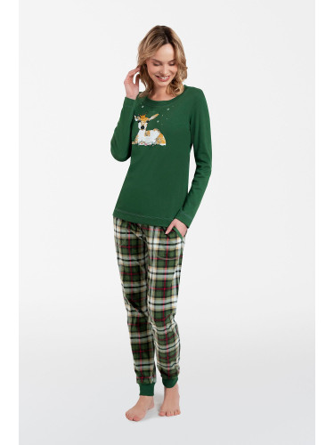 Zonda women's pajamas - long sleeves, long legs - green/print