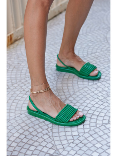 Madamra Women's Green Pile Puffy Sandals