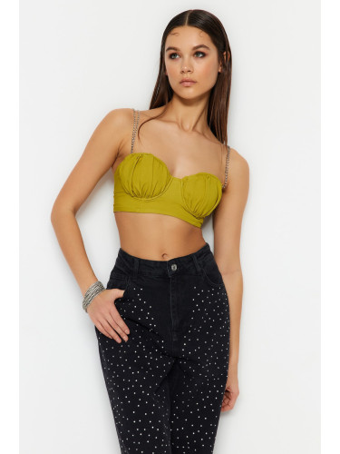 Trendyol Light Green Crop Lined Woven Shiny Stone Bustier