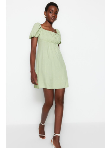 Trendyol мента талията отворен мини текстурирани тъкани плат рокля