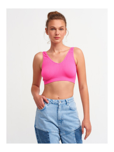 Dilvin 3650 V-Neck Crease Top-neon Fuchsia