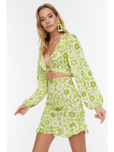 Trendyol Green Floral Print Beach Top-Top Set