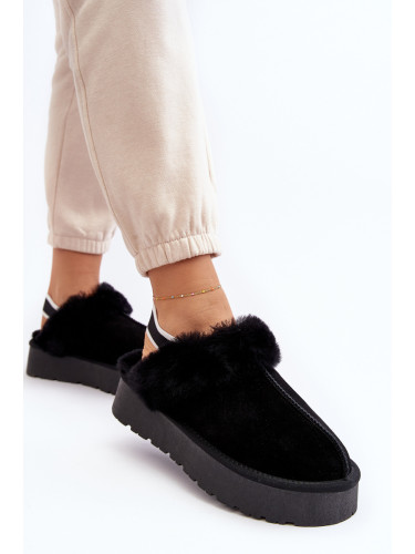 Boto Кожени Суратски Чехли За Жени На Платформа С Козина Черни Sophienne