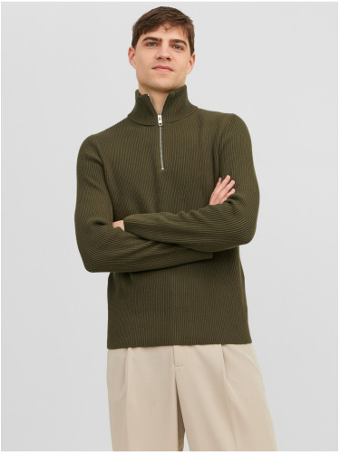 Khaki Mens Ribbed Sweater Jack & Jones Perfect - Men