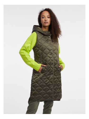 Orsay Khaki Ladies Long Quilted Vest - Women