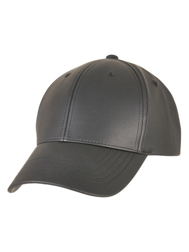 Black Alpha Shape Dad Synthetic Leather Cap