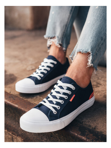 Ombre Men's short sneakers with contrasting inserts - navy blue