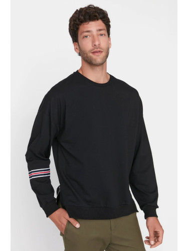 Trendyol Black Oversize/Wide Cut Striped Sweatshirt