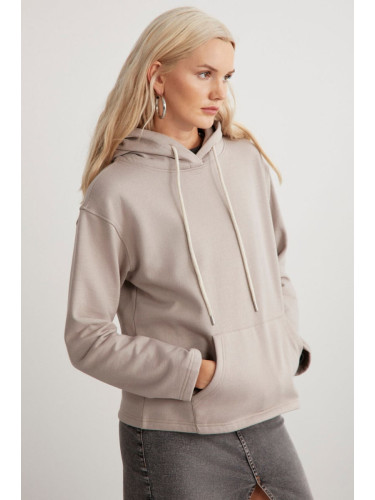 GRIMELANGE Gayle Women's Hooded Fleece Relaxed Fit Basic Beige Sweatshirt