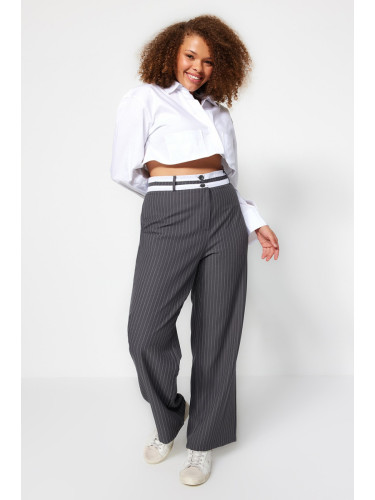 Trendyol крива антрацит ивица тъкани панталони