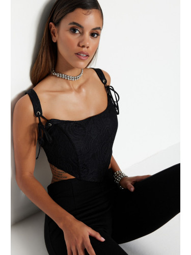 Trendyol Black Crop Lined Corset Detailed Knitted Lace Bustier