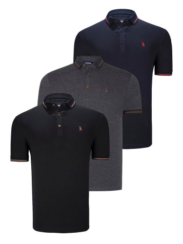 TRIPLE SET T8586 DEWBERRY MEN'S T-SHIRT-BLACK-NAVY-ANTHRACITE