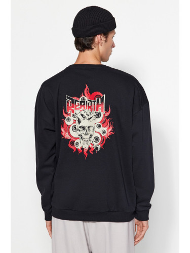 Trendyol Black Oversize/Wide-Fit Mystic Printed Fleece Inside Sweatshirt