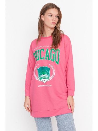Trendyol Pink Printed Knitted Sweatshirt