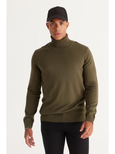 ALTINYILDIZ CLASSICS Men's Khaki Standard Fit Normal Cut Anti-Pilling Full Turtleneck Knitwear Sweater.