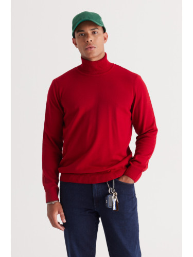 ALTINYILDIZ CLASSICS Men's Red Standard Fit Normal Cut Anti-Pilling Full Turtleneck Knitwear Sweater.