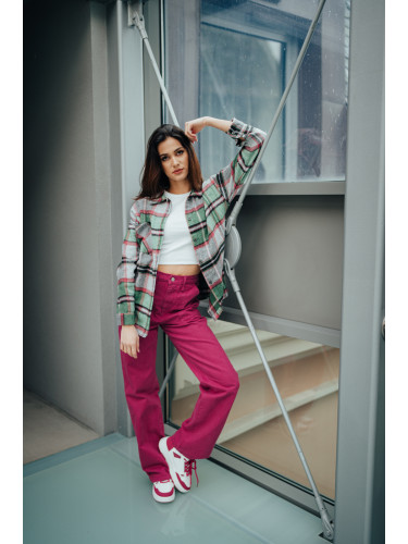 Trendyol Fuchsia джоб подробни висока талия широк крак дънки панталони