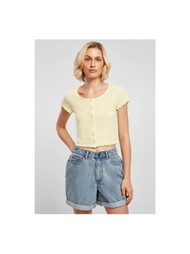 Women's T-shirt with button and rib fastening in soft yellow color