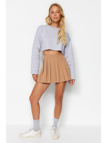 Trendyol Camel Pleated Woven Short Skirt