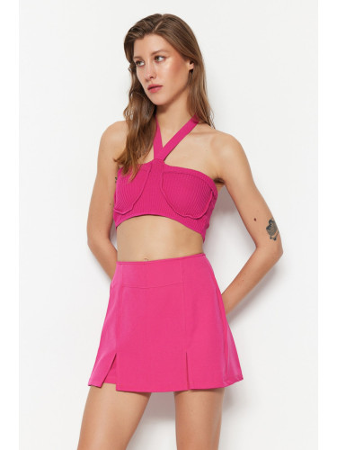 Trendyol Fuchsia Double Slit Super Mini Weave Shorts Skirt