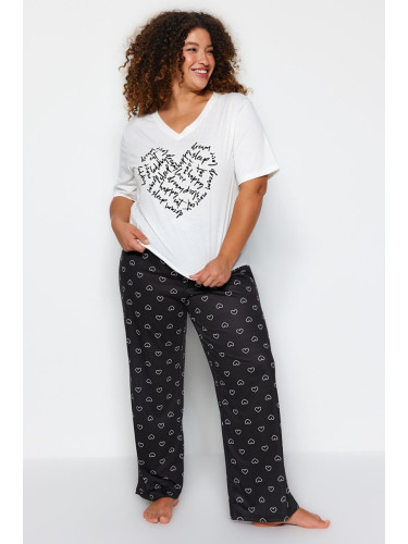 Trendyol Curve White Heart Patterned Knitted Pajama Set